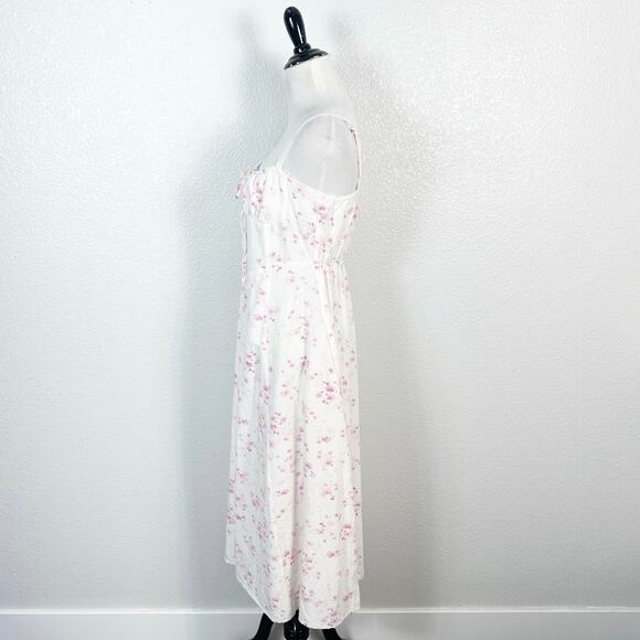 Sim & Sam Womens Coquette Milkmaid Babydoll Feminine Floral Midi Dress Pink M - Picture 6 of 13